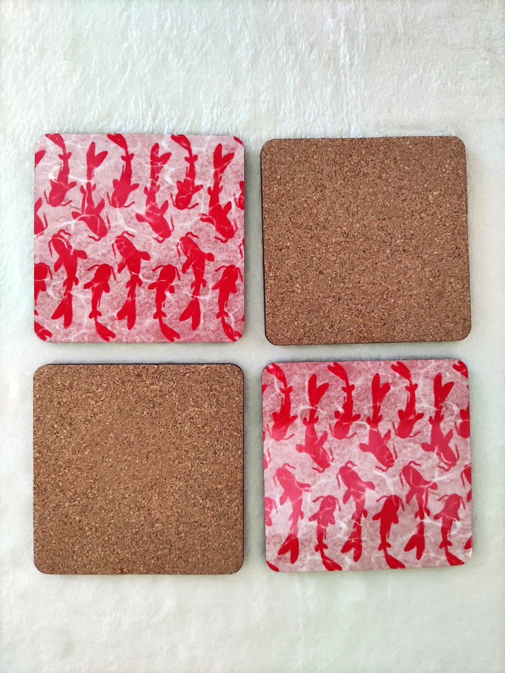 Set de 4 dessous de verre – Carpes rouges, illustration originale