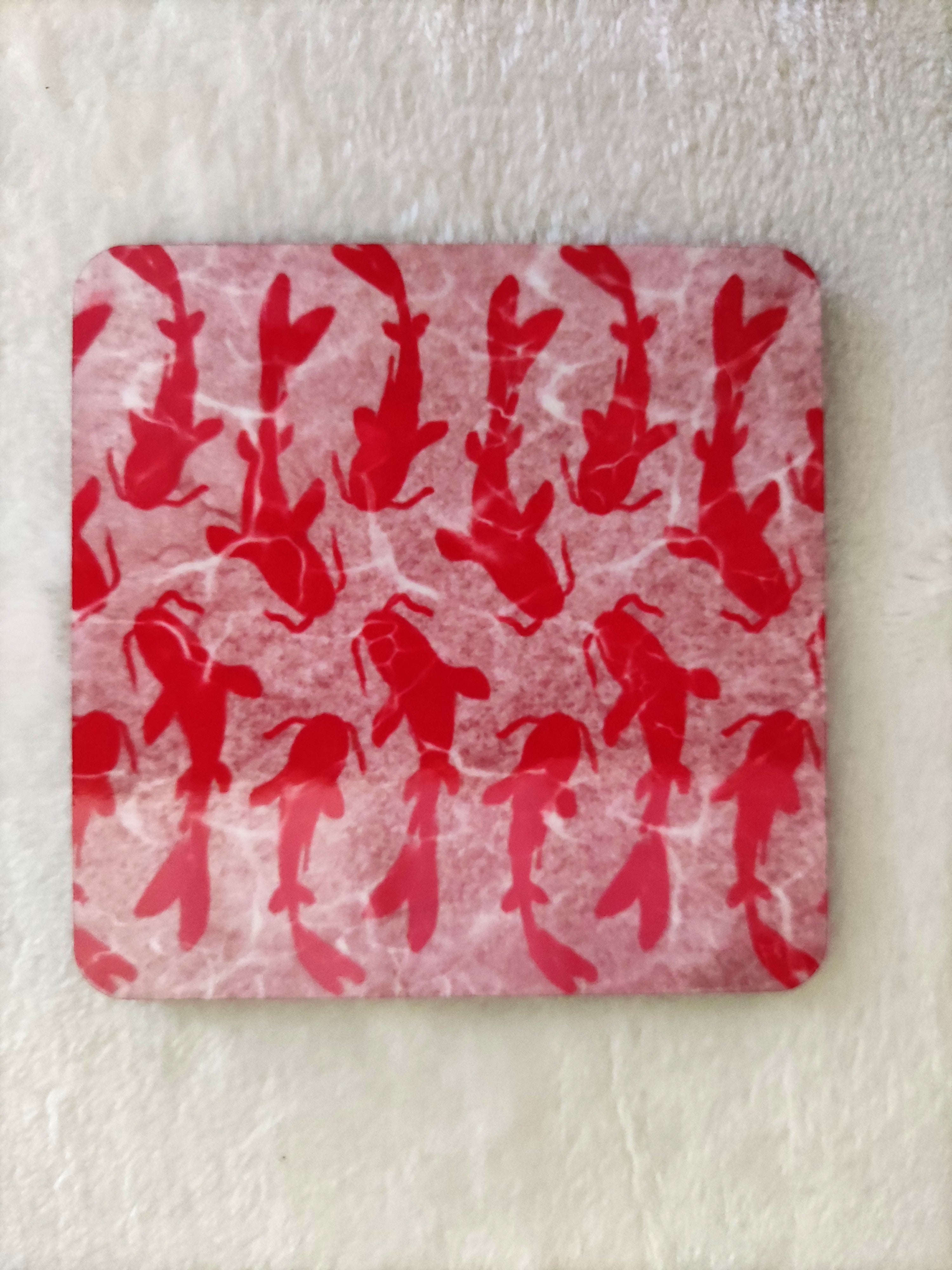 Set de 4 dessous de verre – Carpes rouges, illustration originale